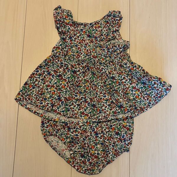80cm ベビー服 小花柄ワンピース ブルマセットアップ