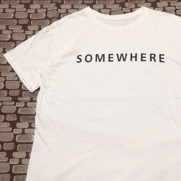 【早い者勝ち】SOMEWHERE サムウェア レタードプリントTシャツ 白黒 半袖カットソー L相当 ホワイト×ブラック 男女兼用