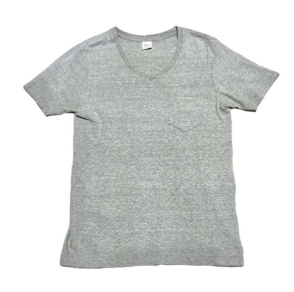 【日本製】Ues ウエス VネックポケットTシャツ 杢グレー S 半袖カットソー 無地 ビンテージレプリカ vintage ポケT