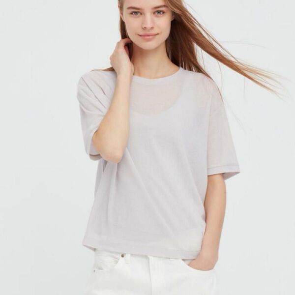 UNIQLO ユニクロ シアークルーネックT ライトグレー L レディース 半袖 Tシャツ 完売品 クルーネックT 半袖Tシャツ
