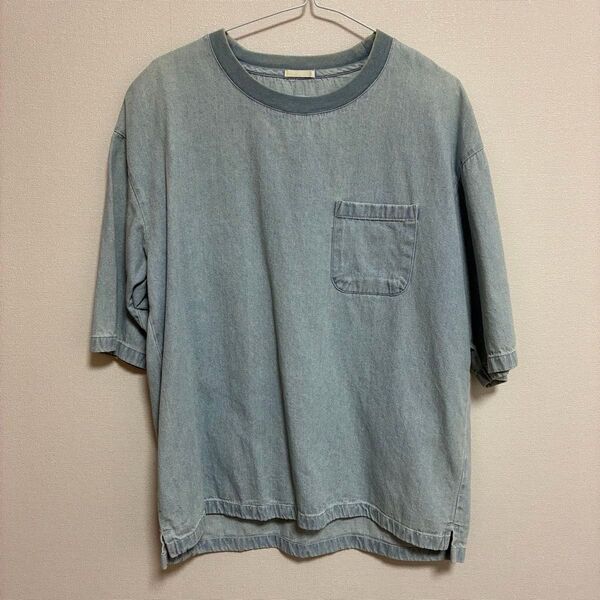GU ジーユー デニムクルーネックTシャツ オーバーサイズ M メンズ 大きいサイズ ゆったり 古着 Tシャツ 半袖 ポケット
