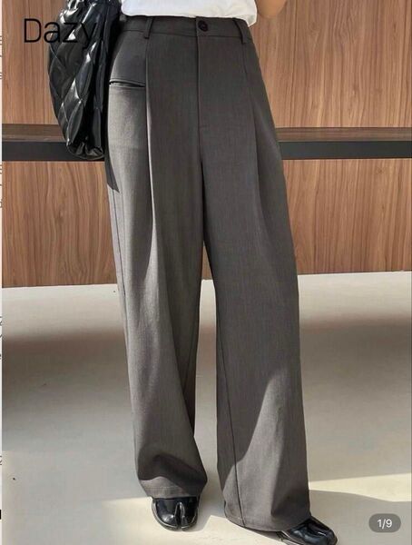 タックワイドスラックス ワイドパンツ ワイドスラックス タックパンツ M シンプル 定番 グレー