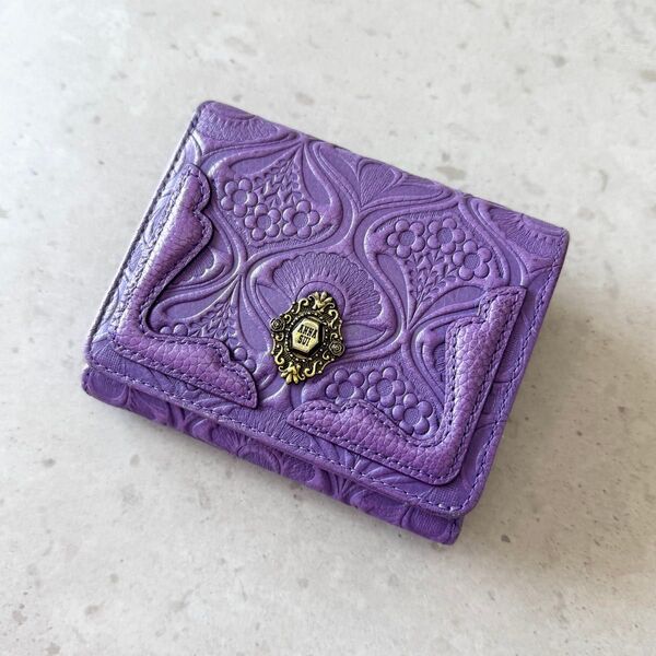 【美品】ANNA SUI アナスイ ノヴァ 二つ折り財布 パープル 牛革