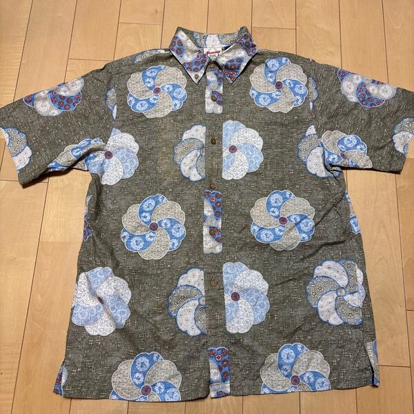 KAHALA 半袖アロハシャツ 花柄 グリーン系 和柄 japan Mサイズ