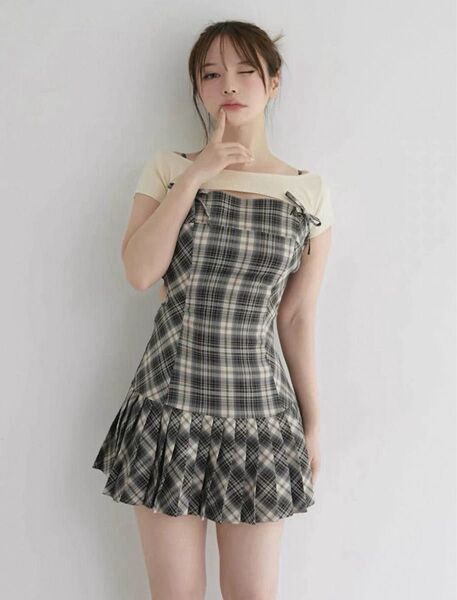 andmary Karen check mini dress beige M