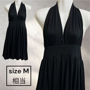 最終価格 ブラック ワンピース M バックオープン 夏 ホルターネック【海外古着】【ヴィンテージ 古着】【ワンピース】