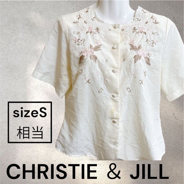 Christie&jill 花柄 刺繍 トップス S M シャツ 半袖 ブラウス【海外古着】【ヴィンテージ 古着】【トップス】