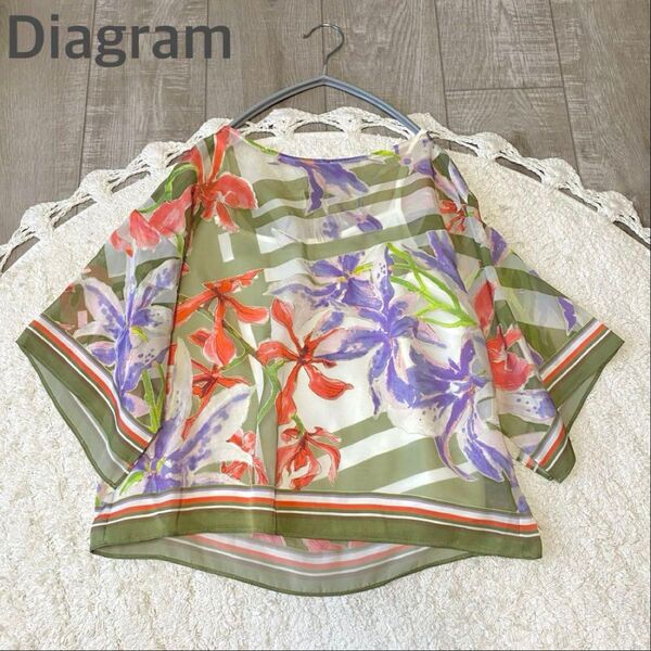 Diagram ダイアグラム フラワーオパールトップ 花柄 カーキ フラワー トップス スカーフ柄
