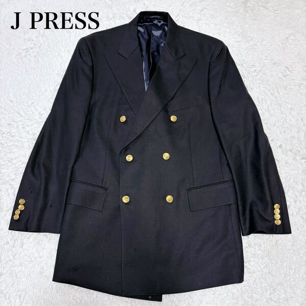 美品 ジェイプレス 紺ブレ 金ボタン ダブルブレスト XL相当 JPRESS テーラードジャケット ダブル ネイビー