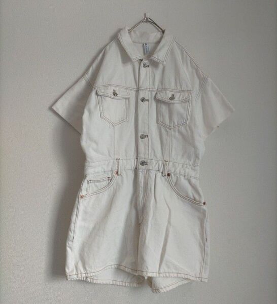 ZARA ホワイトデニム ショートオールインワン