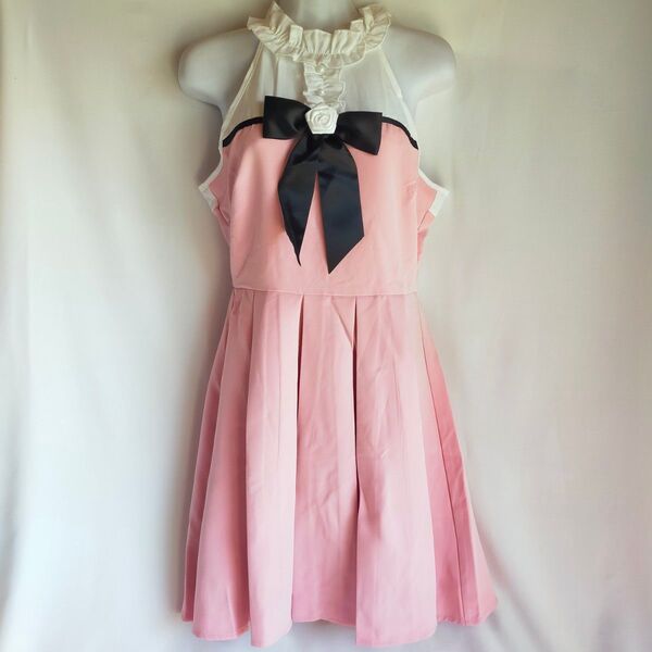 SHEIN ピンク ノースリーブワンピース ミニ丈 プリーツスカート Sサイズ