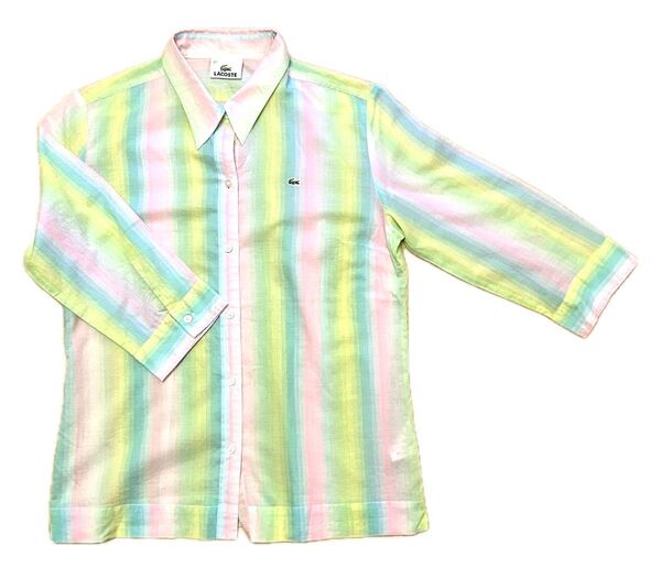 極美品 ラコステ シャツ ストライプ×マルチカラー パステルカラー