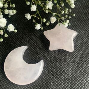 可愛いローズクォーツのお月様とお星様 ローズクォーツ タンブル ポリッシュ