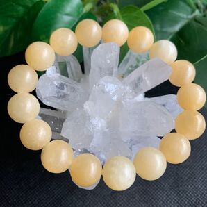 ハニーカルサイト大玉12mmブレス 天然蜂蜜方解石 可愛いミルキーイエロー