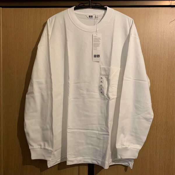 送料無料◆新品 UNIQLO 長袖クルーネックTシャツ◆メンズ XL 白 ホワイト ロンT ユニクロ 未使用タグ付き トップス