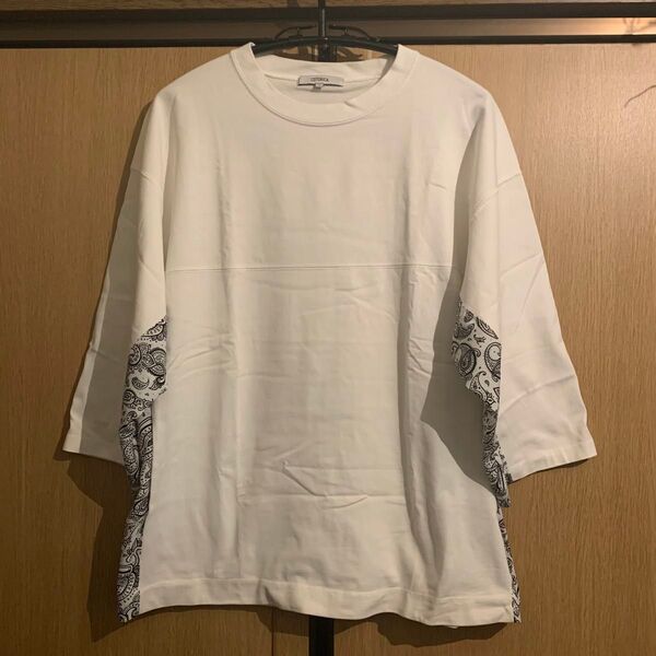 送料無料◆COTORICA.七分袖Tシャツ◆メンズ L 白ホワイト バンダナ柄 コトリカ 7分袖カットソー 半袖 トップス