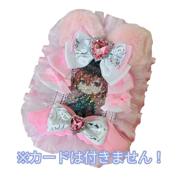 フリルデコ硬質カードケース ネコミミ ハンドメイド レースデコ 推し活 ピンク