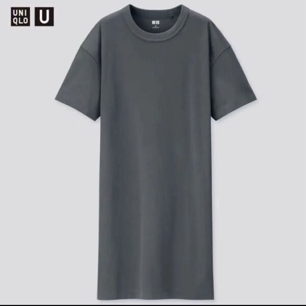 美品ユニクロUNIQLO Uクルーネック半袖TワンピースグレーL