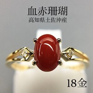 K18 血赤珊瑚 シンプルダイヤリング 13号 0.83ct