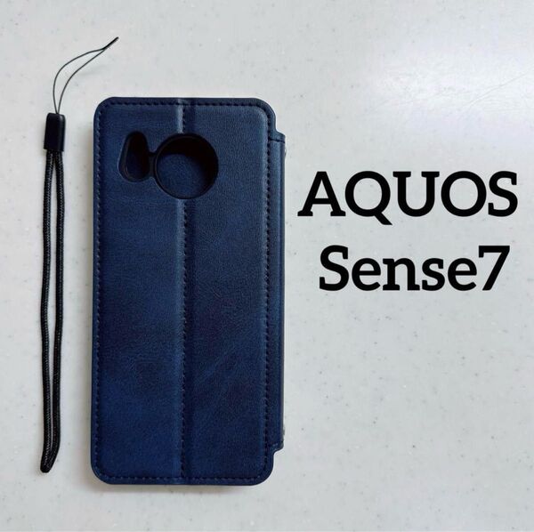 AQUOS Sense7 ケース 手帳型 アクオス センス7 カバー カード収納 内蔵マグネット式 レトロネイビー