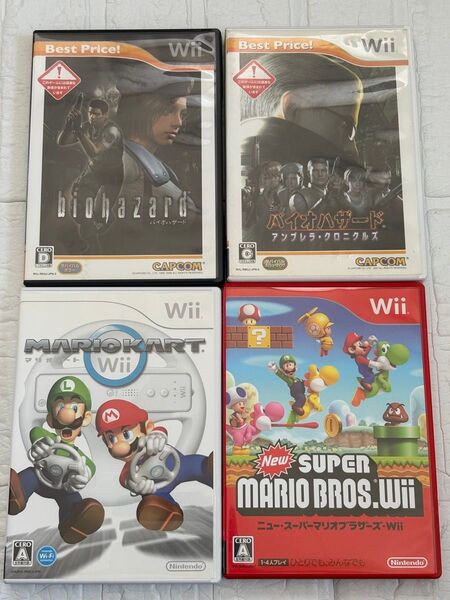 バイオハザード アンブレラ・クロニクルズ ニュースーパーマリオブラザーズ マリオカート Wii ソフト 4本セット 任天堂