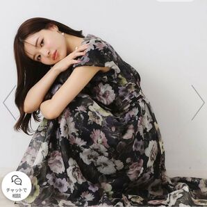 Couture Brooch 【花柄・一枚で着映える・細見え】Summerオーガンフルールワンピース ブラック Mサイズ