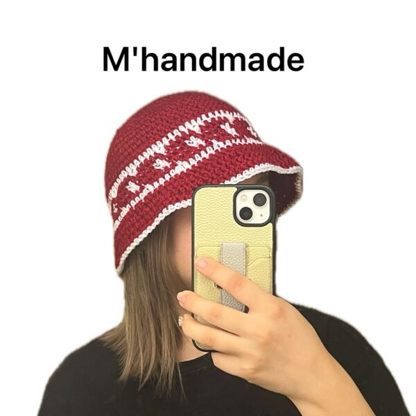 M' handmade 大きめサイズ クロシェハット クラッシャーハット バケットハット ニット帽子 ニットキャップ