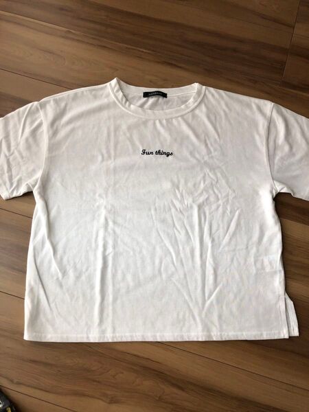 Tシャツ 半袖Tシャツ カットソー ショート丈 ホワイト L