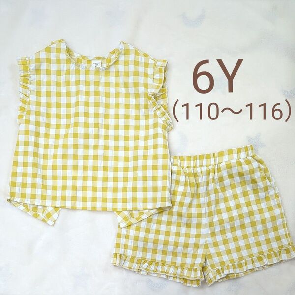 ノースリーブ ショートパンツ セットアップ キッズ 黄色 チェック 女の子 SHEIN
