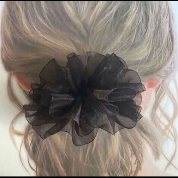 【ハンドメイド】フリルリボンバレッタ☆オーガンジー ヘアアクセサリー218