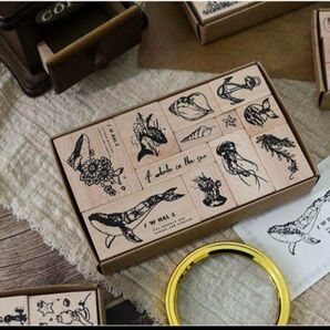 木製スタンプ 12個セット 海の生き物 手帳 ノート