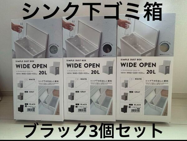 シンク下 ゴミ箱 シンプルダストボックス ワイドオープン 20L ブラック