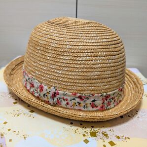 麦わら帽子 花柄 レディース フリーサイズ
