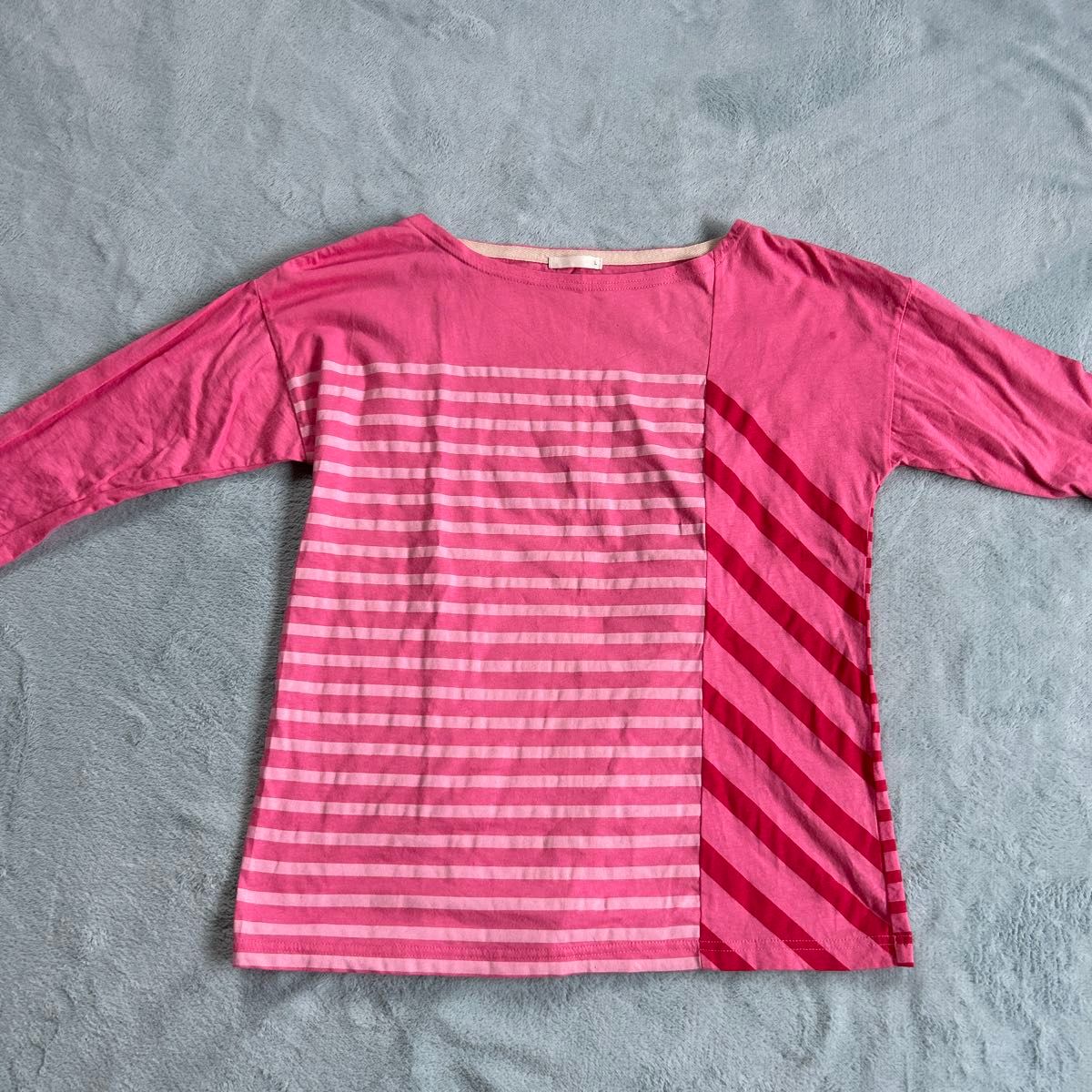 ピンク ボーダー柄 5分袖Ｔシャツ
