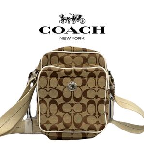 【COACH】シグネチャー柄 ミニショルダーバッグ ベージュ×ブラウン 正規品