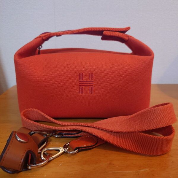 HERMES ブリッドアブラックPM ポーチ オレンジ ストラップ付き
