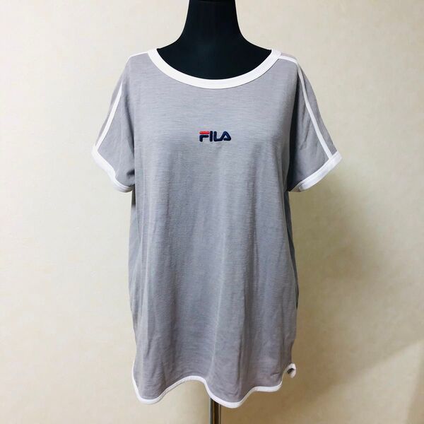 フィラ FILA グレー スポーツウェア ナイロン Tシャツ 半袖 M ロゴ ジム