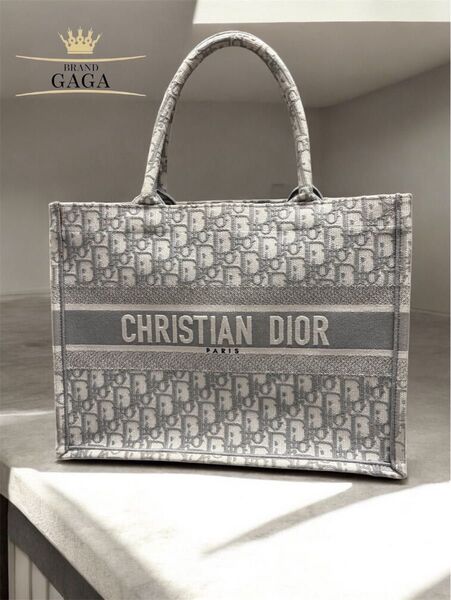 【美品】DIOR ブックトート オブリーク ミディアム グレー