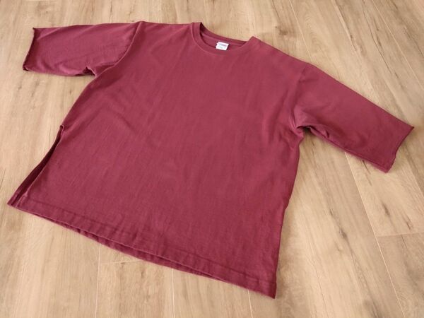 camber Tシャツ メンズ 赤 ワインレッド ゆったり 半袖 長め ビッグシルエット コットン 綿 夏 X-LARGE ラージ