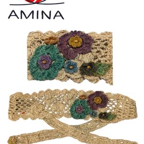 AMINA ヘアバンド 花モチーフ ベージュ 未使用に近い