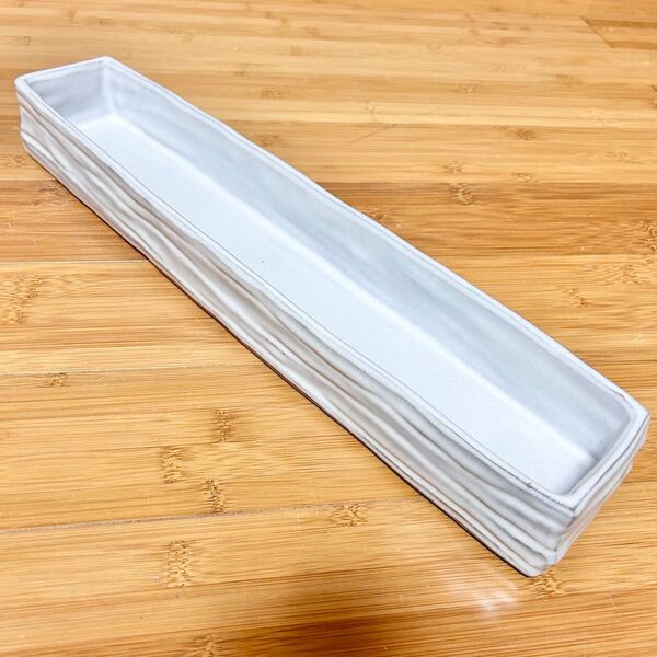新品 花器 白陶器 水盤 華道 角 横長 花瓶 ホワイト 波模様 生花