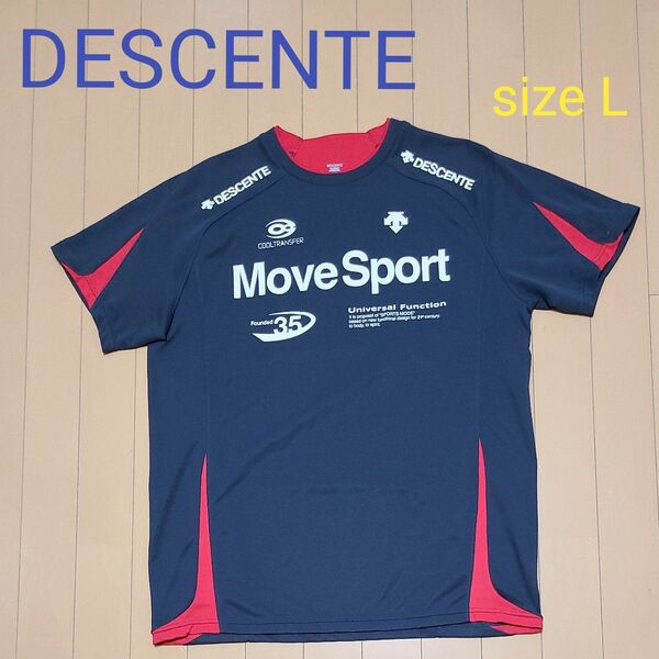DESCENTE デサント メンズ 半袖 Tシャツ Lサイズ ネイビー×レッド トレーニング ランニングウェア ウォーキング