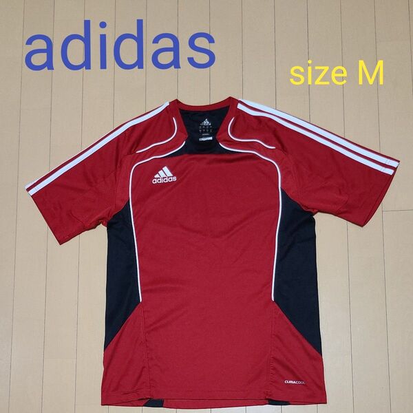 adidas アディダス メンズ 半袖 Tシャツ M レッド×ブラック・ホワイト トレーニング ランニングウェア ウォーキング
