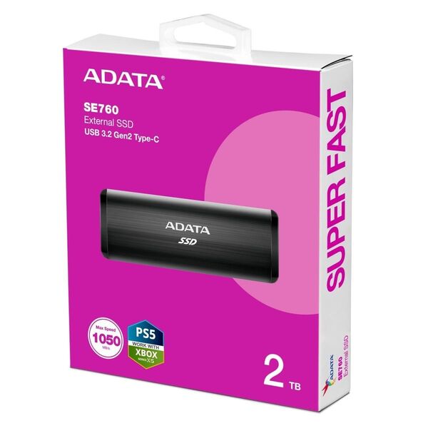 ADATA SE760 SuperSpeed USB 3.2 Gen 2 USB-C 外付け ポータブル SSD 2TB ブラック