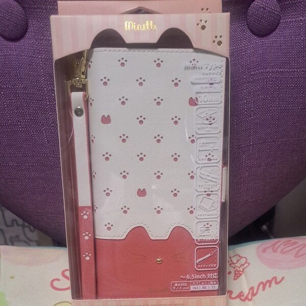 Minette マルチタイプ手帳型ケース L-size ML-L-MIN01 ピンク スマホケース ねこ