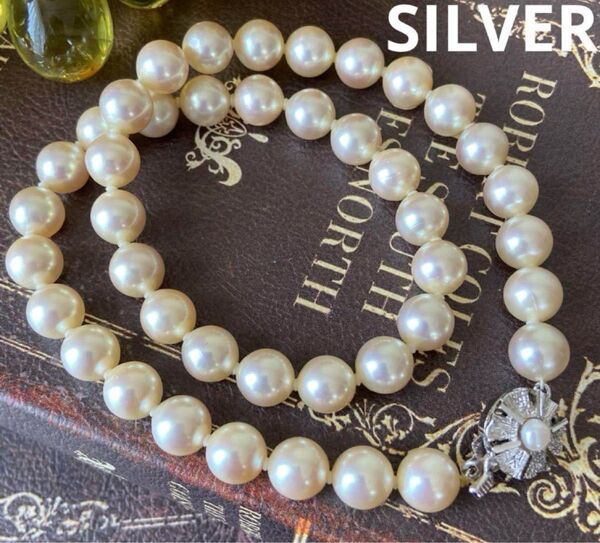SILVER 真珠 パール ヴィンテージ ネックレス 大珠 8.8mm