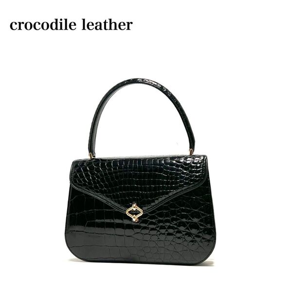 【美品】crocodile leather/クロコダイルレザー/シャイニングクロコ/ワニ革/ワンハンドル/ハンドバッグ