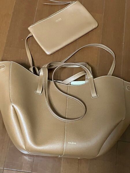 超美品 ポレーヌ CYME 2way トートバッグ レザー ブラウン 肩掛け ポーチ付き