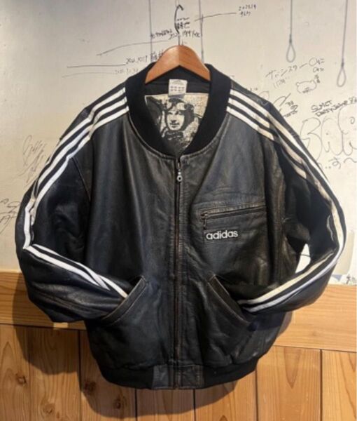 超レアアディダスadidasレザージャケットXL窪塚洋介着用ライダーススタジャン ブラック