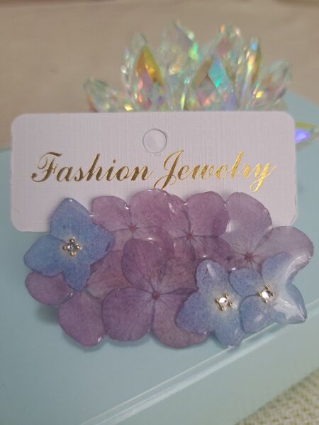 ハンドメイド 紫陽花ヘアクリップ あじさい 押し花 フラワー レジン